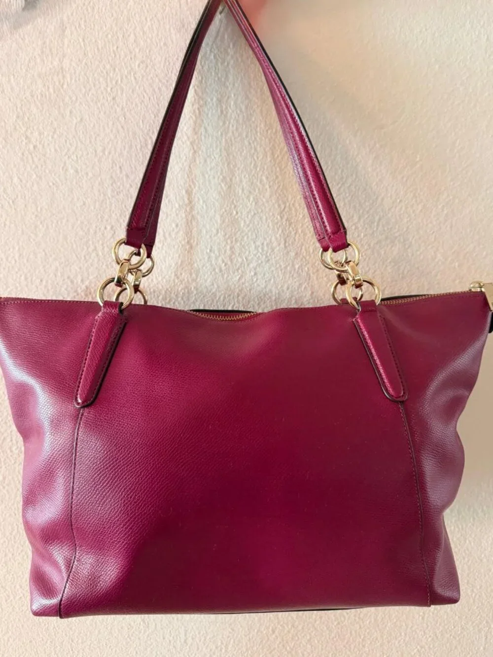 Coach Ava Chain Tote in Pebble Leather - Dark Berry / Magenta